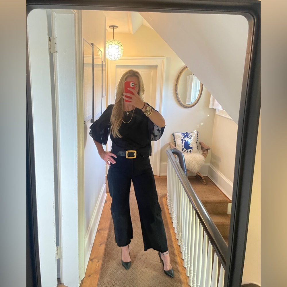 Slightly sheer butterfly 🦋 pattern black blouse from Madewell